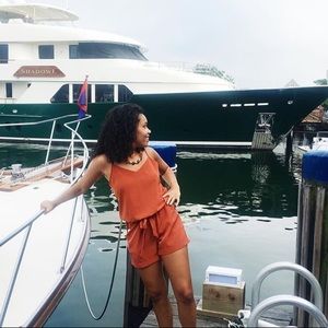 Burnt-orange satin J.Crew romper